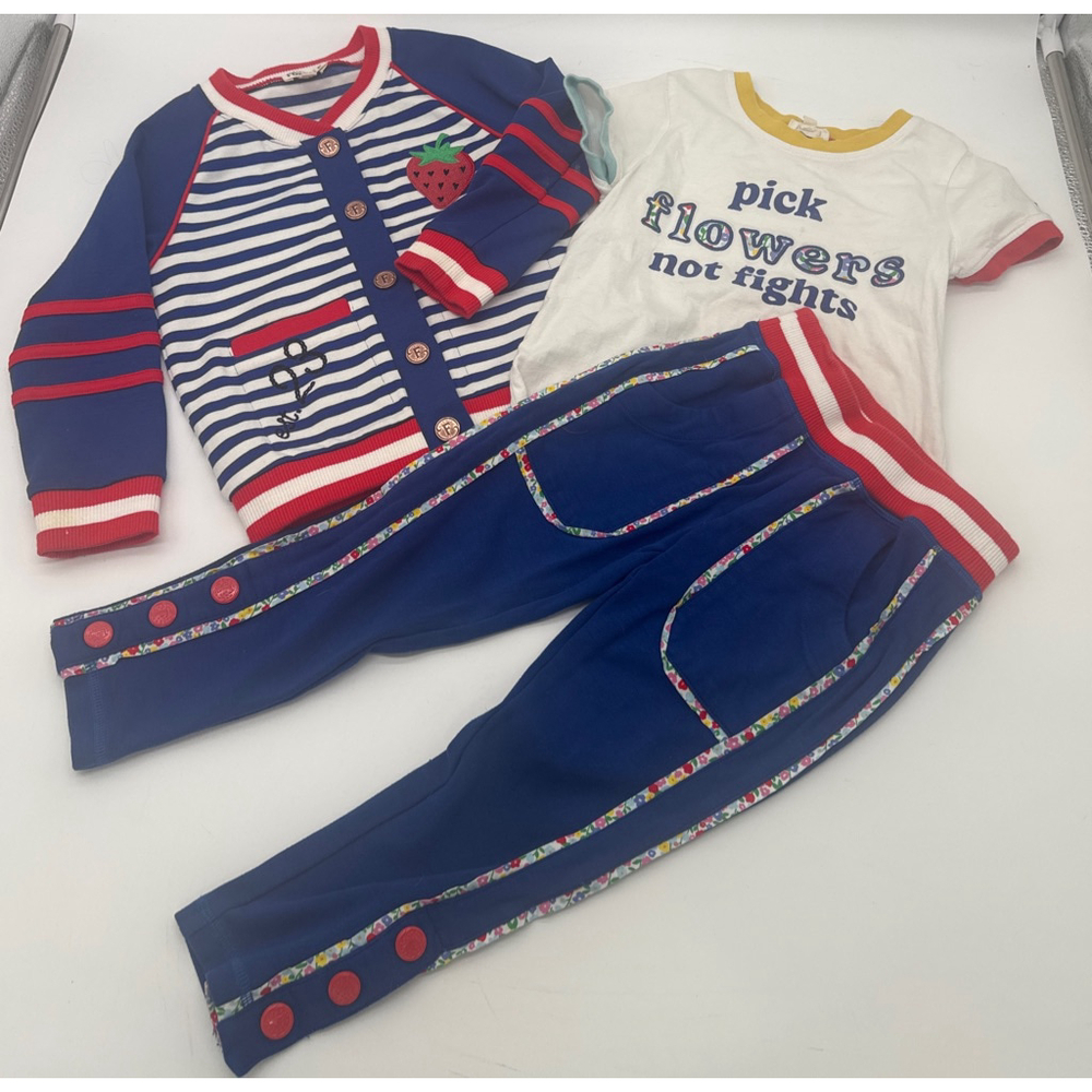 Girls Finding Foxtale Matching 3 piece Set 3T Blue White Striped